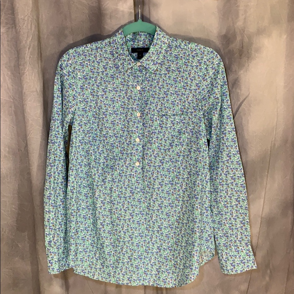 J. Crew Floral Partial Button Up Shirt